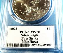 ★★ 最高鑑定 シルバーイーグル 2023年 MLBレジェンド Mike Piazza 直筆サイン １$ .999銀貨 PCGS MS70 First Strike ★★_画像8