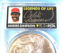 ★★ 最高鑑定 シルバーイーグル 2021-s T-1 Emergency MLBレジェンド Andre Dauson直筆サイン １$ .999銀貨 PCGS MS70 ★★_画像2