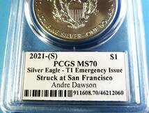 ★★ 最高鑑定 シルバーイーグル 2021-s T-1 Emergency MLBレジェンド Andre Dauson直筆サイン １$ .999銀貨 PCGS MS70 ★★_画像8