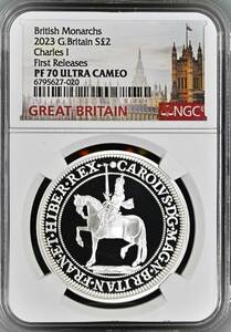 ★★ 最高鑑定 イギリス 2023年 チャールズ1世 2￡ 1oz.999銀貨 NGC PF70UCAM First Release ★★