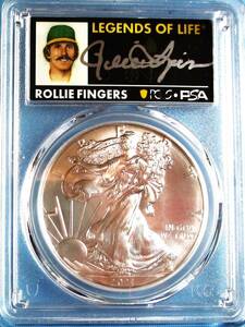 ★★ 最高鑑定 シルバーイーグル 2021-s T-1 Emergency MLBレジェンド Rollie Fingers 直筆サイン １$ .999銀貨 PCGS MS70 ★★