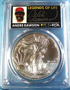 ★★ 最高鑑定 シルバーイーグル 2021-s T-1 Emergency MLBレジェンド Andre Dauson直筆サイン １$ .999銀貨 PCGS MS70 ★★