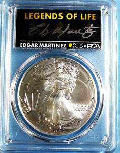 ★★ 最高鑑定 シルバーイーグル 2023年 MLBレジェンド Edgar Martinez 直筆サイン １$ .999銀貨 PCGS MS70 First Strike ★★