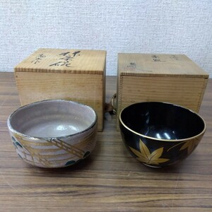 【新春セール】抹茶碗　在銘、箱付２個セット　検: 茶道具　茶器　陶芸　抹茶茶碗　和食器　