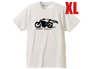 SPEED ADDICT 手書き風 T-shirt WHITE XL白/サイドバルブフラットヘッドお洒落バイカーファッションバイク乗り栄光のル・マンon any sunday