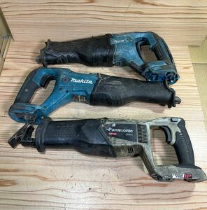 P0111-2 makita マキタ 18V 充電式 レシプロソー JR186D/JR187D + Panasonic 14.4V 充電式 レシプロソーEZ45A1 ＊ジャンク 3点まとめ