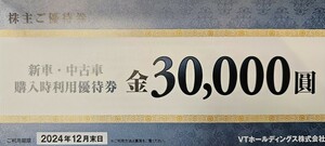 【送料無料！】VTホールディングスグループ 株主優待券 30000円分 新車・中古車購入時利用優待券 1枚 ～2024.12.31 最新