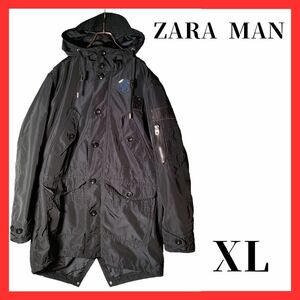 ZARA　MAN　モッズコート　XLサイズ　ブラック　パッチワーク　古着