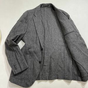 293 UNIQLO ユニクロ ツイード ジャケット ウール ヘリンボーン 2Bジャケット テーラード サイズL チャコールグレー メンズ 40118K