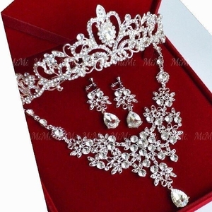 3 point set earrings ( earrings )* necklace * Tiara wedding wedding wedding accessory u Eddie ng large grain silver 