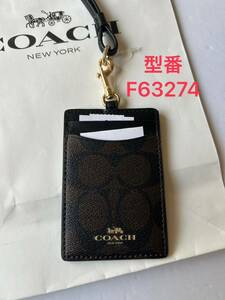 【送料無料】新品◆コーチ COACH◆63274 ネックストラップ IDケース パスケース カード入れ シグネチャー柄こげ茶ランヤード1