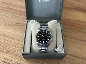 SEIKO セイコー メカニカル 自動巻き メンズ 腕時計 黒文字盤 裏スケ 純正SSベルト SARB021