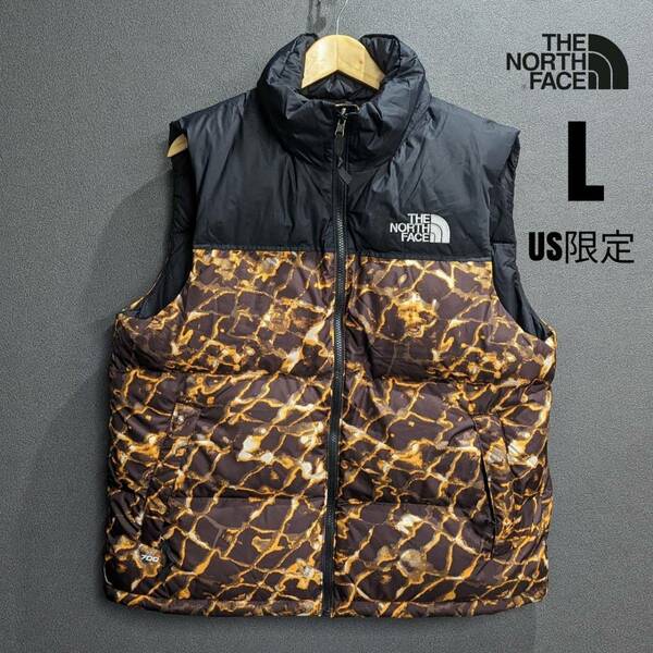 sale!!【日本未発売】THE NORTH FACE ノースフェイス ヌプシ 人気 ダウンベスト 茶 ブラウン/L 総柄 アウター アメリカ US限定