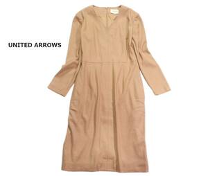 ユナイテッドアローズ UNITED ARROWS バックファスナーVネックロングワンピース UBCS ウールスムース ワンピース 38