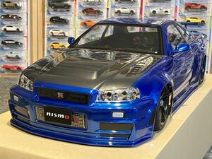 タミヤ ラジコン 日産スカイラインGT-R R34 塗装済 スペアボディ メタリックブルー