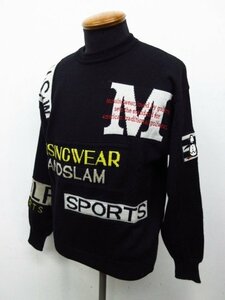 y3810 美品 MUSINGWEAR セーター　SAサイズ　ブラック　ロゴ柄　ニット　メンズ　ゴルフウェア　マンシングウェア