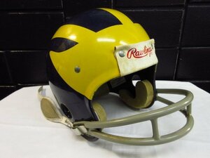 t3609　ヴィンテージ　ローリングス　アメフトヘルメット　RYM SMALL　U.S.A　Rawlings　イエローｘネイビー系