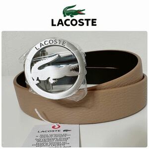 【新品★人気★Sale】LACOSTE★ラコステ シルバーバックル レザーベルト 革ベルト ベージュベルト 人気色