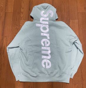 美品L SUPREME SATIN APPLIQU HOODED SWEATSHIRT MINT シュプリーム サテンアップリケ パーカー フーディ ミント ロゴ LOGO