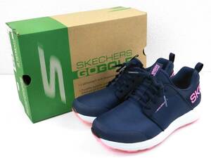 【訳あり未使用】SKECHERS GO GOLF MAX ◆防水 ◆超軽量 OrthoLite スパイクレスゴルフシューズ 左24cm 右23.5cm ネイビー/ピンク【1152】