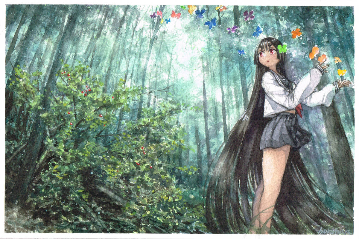 Hand-drawn illustration Forest wind Transparent watercolor Original One-of-a-kind item, comics, anime goods, hand drawn illustration