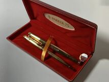 1000円〜●★筆記未確認★PARKER パーカー 万年筆 ボールペン ゴールド 20μ ペン先 14k フランス製 ケース付 2本 okoy2332306-280★ok788_画像1