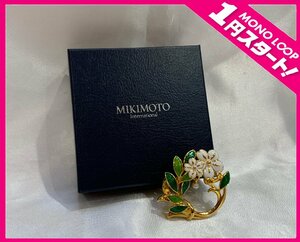 【5YT鈴01004B】1円スタート★MIKIMOTO★ミキモト★ブローチ★真珠★パール★花★フラワー★M刻印★ゴールドカラー★箱付き★アクセサリー