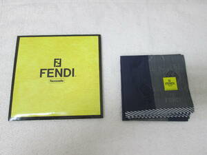 (6)♪FENDI フェンディ メンズ ハンカチ ブルー×グレー 懐中時計柄 約45×45cm 未使用