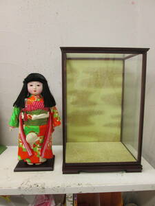 (6)♪紫峰作 市松人形 綸子総柄 13号 約43cm 女の子 日本人形 雛人形 抱き人形 ケース付き