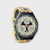 スウォッチ 腕時計 vintage Swatch スウォッチ 腕時計 蛇腹ベルト a441 ゴールド(金色) ネイビー ホワイト(白) 1994年モデル 稼動品_画像9