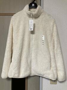 ★未使用 タグ付き ユニクロ UNIQLO ファーリー フリース フルジップ ジャケット オフホワイト 白 上着 レディース XLサイズ 防寒