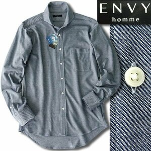 新品 山喜 エンビオム トリコット ニット ジャージー カッタウェイ シャツ LL 紺白 【HJW409_72】 ENVY HOMME メンズ 長袖 イージーケア