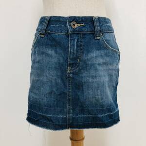 k3114 NIX JEANS デニムスカート ミニ丈 ポケット 切りっぱなし 色落ち サイズ70㎝(M) レディース 古着 USED 万能 カジュアルデニムコーデ