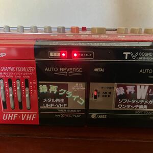 SHARP QT-Y9 ラジカセ 録再Wリバース グライコ UHF VHF レッド 昭和レトロ