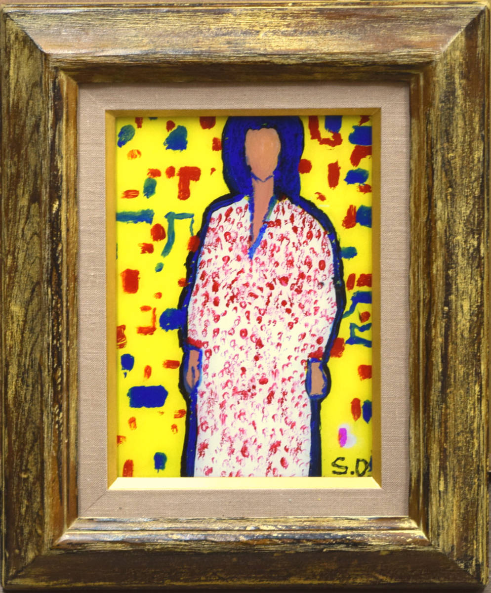 [प्रामाणिकता की गारंटी] शोसुके ओसावा महिला प्रतिमा ग्लास ऑयल पेंटिंग 23 सेमी x 16 सेमी/प्रमाणीकरण उपलब्ध है, चित्रकारी, तैल चित्र, चित्र