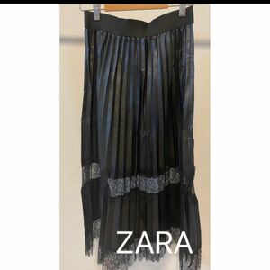 ZARA ザラ　切り替えレザースカート　レース　レザー プリーツスカート ロング