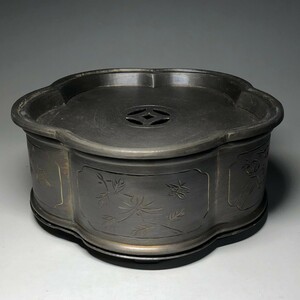 錫製 建水 中国美術 古玩 茶道具 茶こぼし　