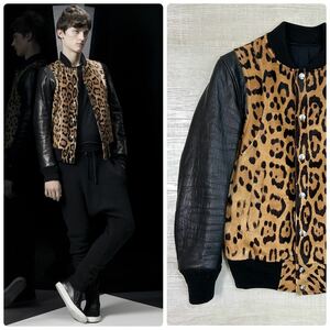 14aw 2014 名作 BALMAIN HOMME バルマン オム レオーパード テディ ジャケット ハラコ x レザー スタジャン サイズ 44 定価770.000円+tax