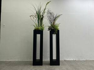 T4687☆展示品☆観葉植物☆造花☆グリーンインテリア☆2点セット☆ブラック☆モダン☆