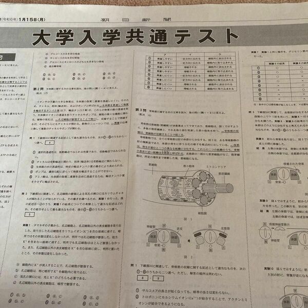 2024年 大学入学共通テスト 問題と回答　朝日新聞