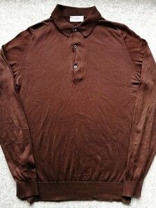 【美品】JOHN SMEDLEY ジョンスメドレー 30G シーアイランドコットンニット ポロシャツ ダークブラウン