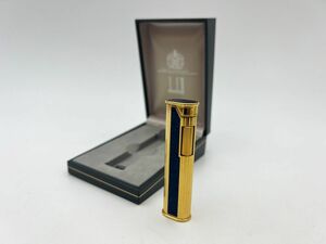 ★Dunhill ダンヒル スリム ガスライター ブルーライン ドレス ラピスラズリ 箱付き ローラー式 動作未確認 金 GOLD 青 　動作未確認★