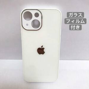 iPhone13ケース ホワイト ガラス製 アップル Apple スマホケース ガラスフィルム付き