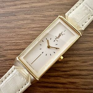 【1円〜】Yves Saint Laurent イヴ・サンローラン 腕時計 レディース ゴールド ホワイト スクエア クォーツ 動作未確認