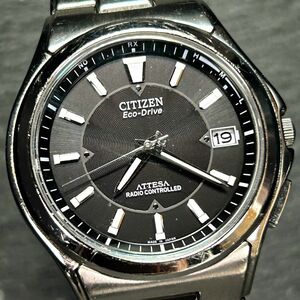 美品 CITIZEN シチズン ATTESA アテッサ ATD53-2841 腕時計 ソーラー 電波時計 アナログ 3針 チタニウム ラウンド 動作確認済み メンズ