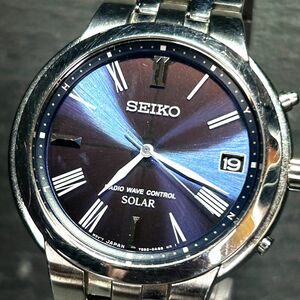 美品 SEIKO セイコー SPIRIT スピリット SBTM185 腕時計 ソーラー 電波時計 アナログ 3針 カレンダー ステンレススチール 動作確認済み