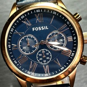 美品 FOSSIL フォッシル GRANT グラント FS4835IE 腕時計 クオーツ アナログ クロノグラフ レザーベルト ステンレススチール 動作確認済み