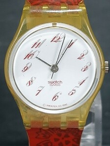 SWATCH スウォッチ スイス製 1992年 アナログ 腕時計 レッド ホワイト文字盤 スケルトン スモールサイズ 新品電池交換済み 動作確認済み
