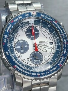 日本国内未発売 美品 SEIKO セイコー パイロット アラーム クロノグラフ 腕時計 SNA413P1 200M防水 ダイバーズウオッチ 回転ベゼル