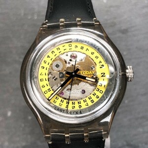 swatch スウォッチ オートマチック AG1996 機械式 腕時計 レザーベルト 自動巻き ブラック デイトカレンダー アナログ 3針 スケルトン